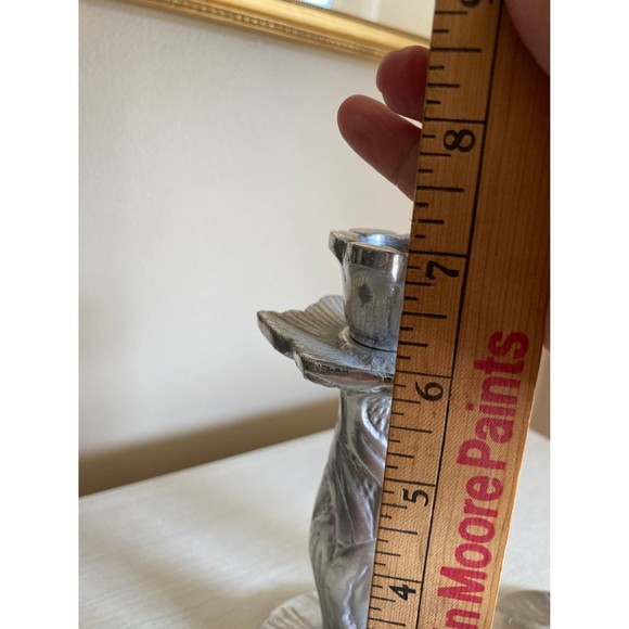 Vintage Pair of 7" Pewter Flower w/Stem Leaves Candle Holders - Picture 7 of 9